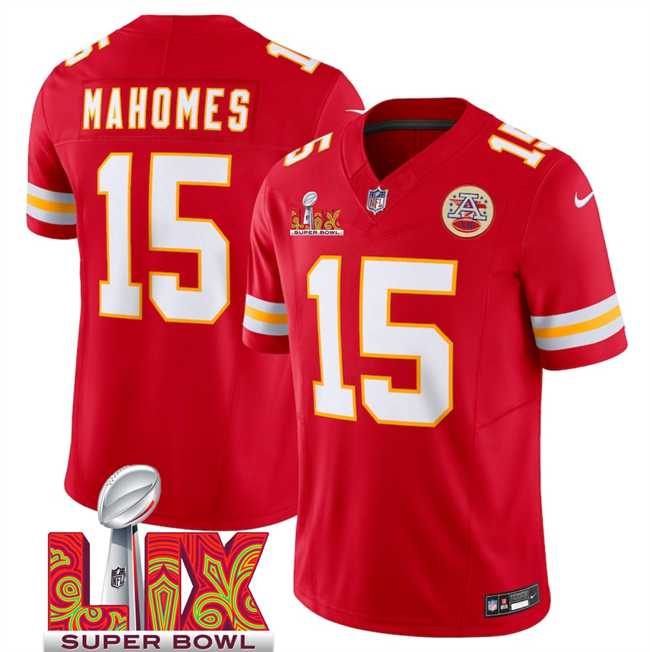 Men & Women & Youth Kansas City Chiefs #15 Patrick Mahomes Red 2025 Super Bowl LIX Patch F.U.S.E. Vapor Limited Stitched Jersey